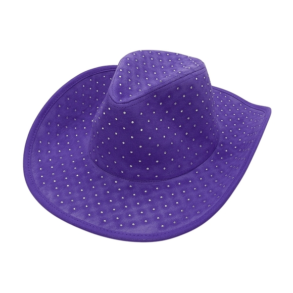 Purple Crystal Suede Fedora Rhinestone Hat Brim Womens Cowboy Cowgirl Western main image 4